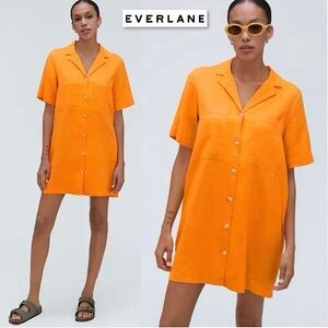Everlane The Linen Workwear Dress Turmeric Orange XS Short Sleeve Button Front